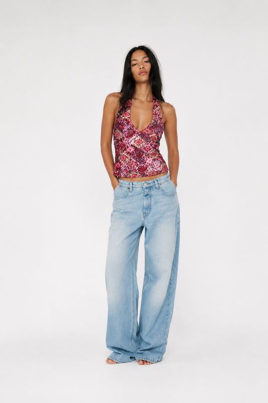 Top Halter Lentejuelas Rosa